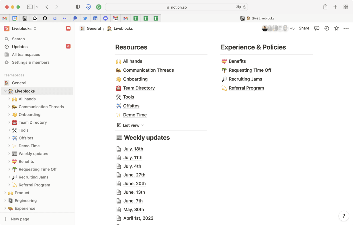 In Notion, documents are listed in both the sidebar and the documents themselves.