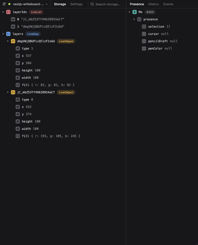 Liveblocks DevTools in dark mode