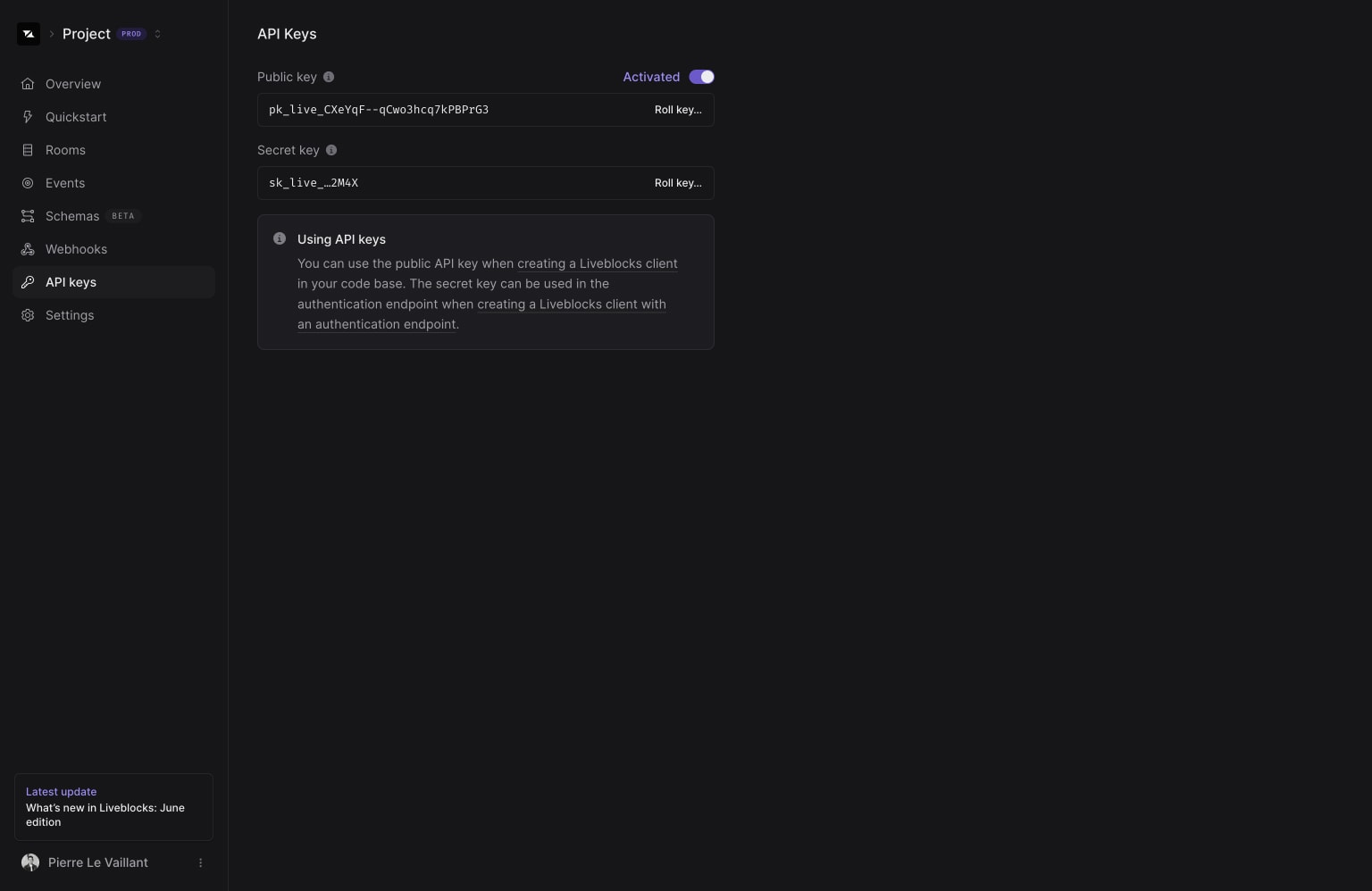 Liveblocks project API keys